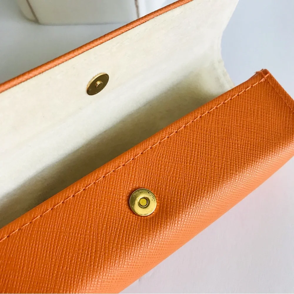 TORY BURCH Orange Leather Sunglasses/Eyeglasses Case